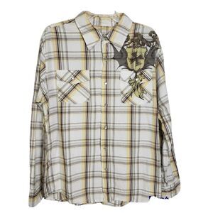 Machine Mens Shirt Large Pearl Snap Plaid Graphic Pockets Long Sleeve Western